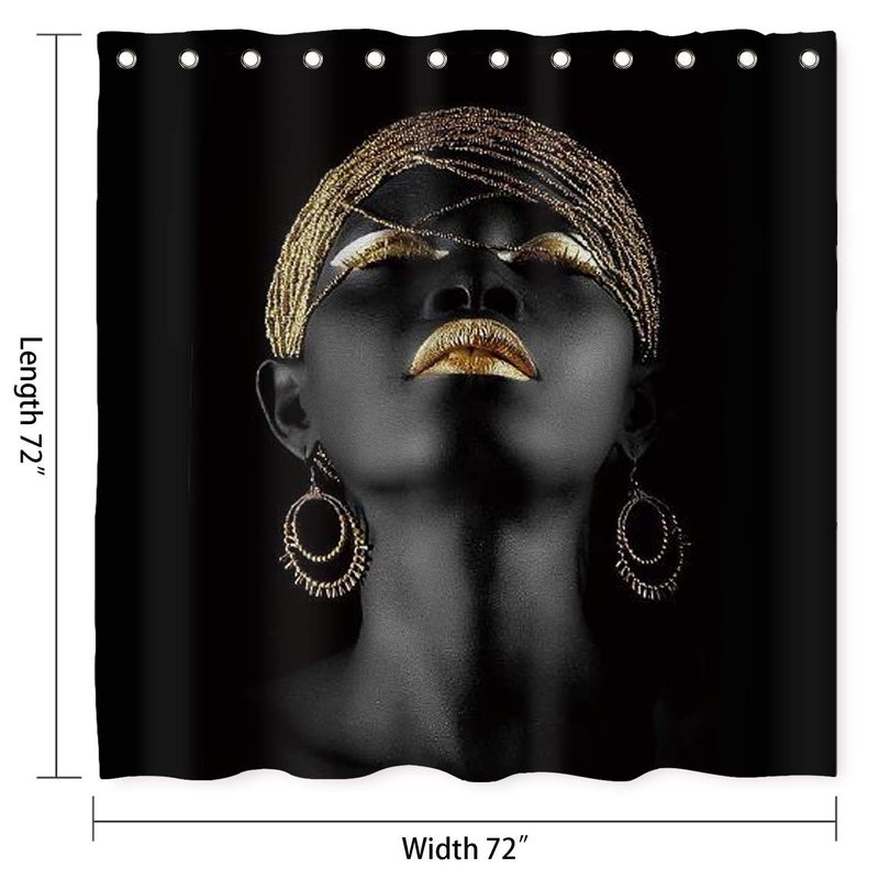 NTETSN Afro Girl Shower Curtain, Black Girl Golden Lips Decor Set with 12 Hooks 72 X 72 in Washable Polyester Fabric, Bathroom Accessories, LHNT406-72 - Image 2